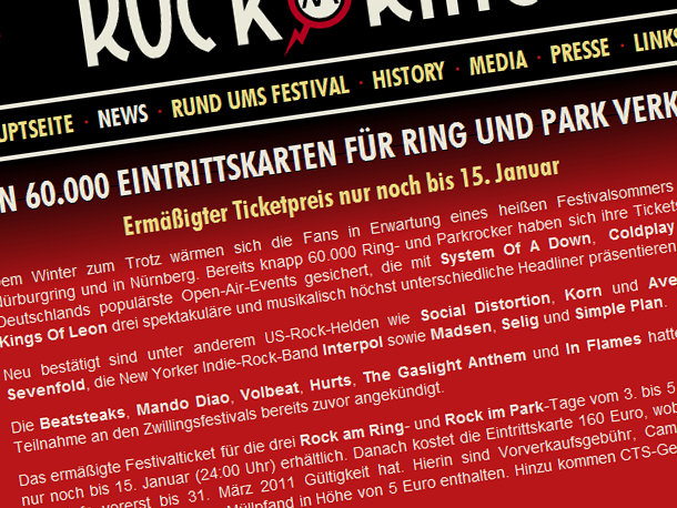 Rock am Ring / im Park veröffentlicht 10er Pack mit Interpol, Alter Bridge, Korn, Avenged Sevenfold, Madsen, Selig,.. – 60.000 Karten verkauft