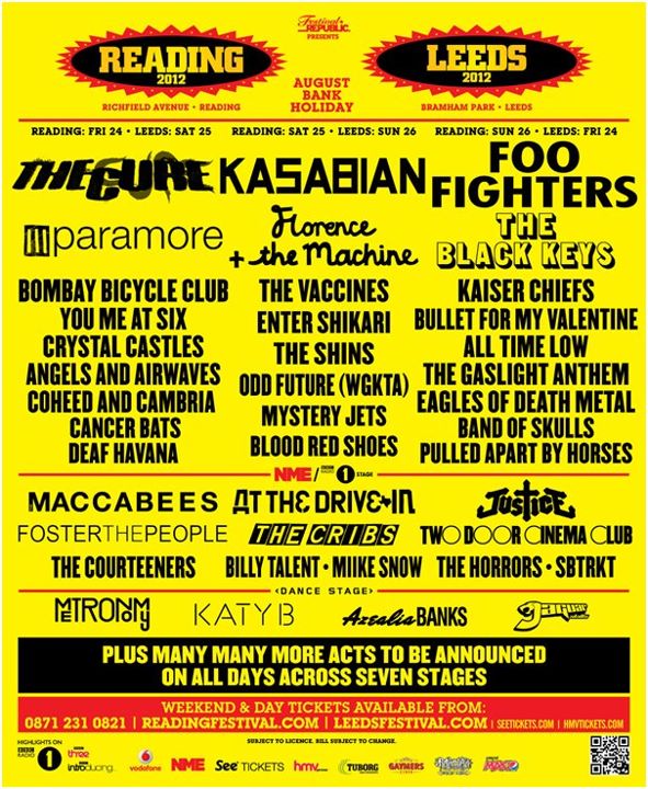 Reading/Leeds 2012 mit Foo Fighters, The Cure und Kasabian in der Kopfzeile