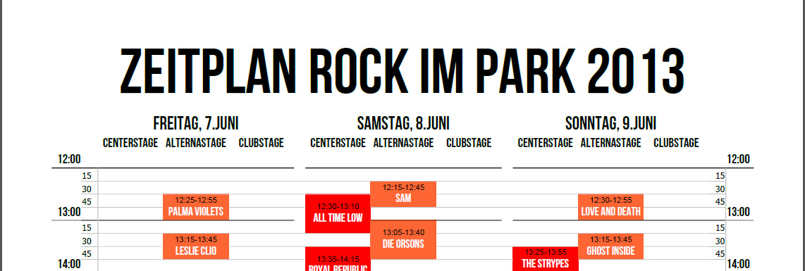 Rock im Park 2013 PDF-Timetable zum Ausdrucken