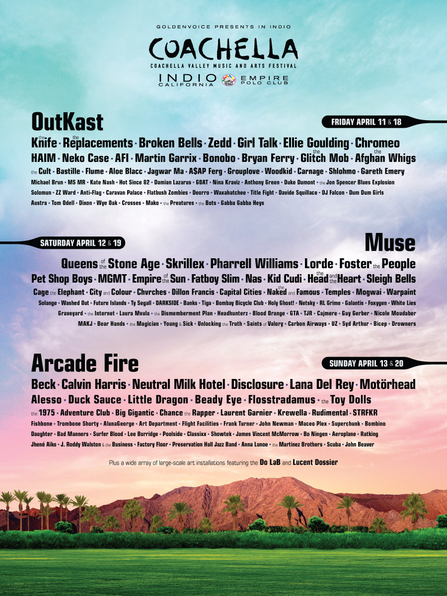 Das Lineup des Coachella 2014 - Quelle: Coachella.com