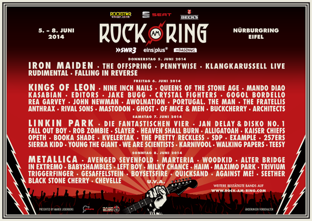 Rock am Ring 2014 - Tagesverteilung der Bands