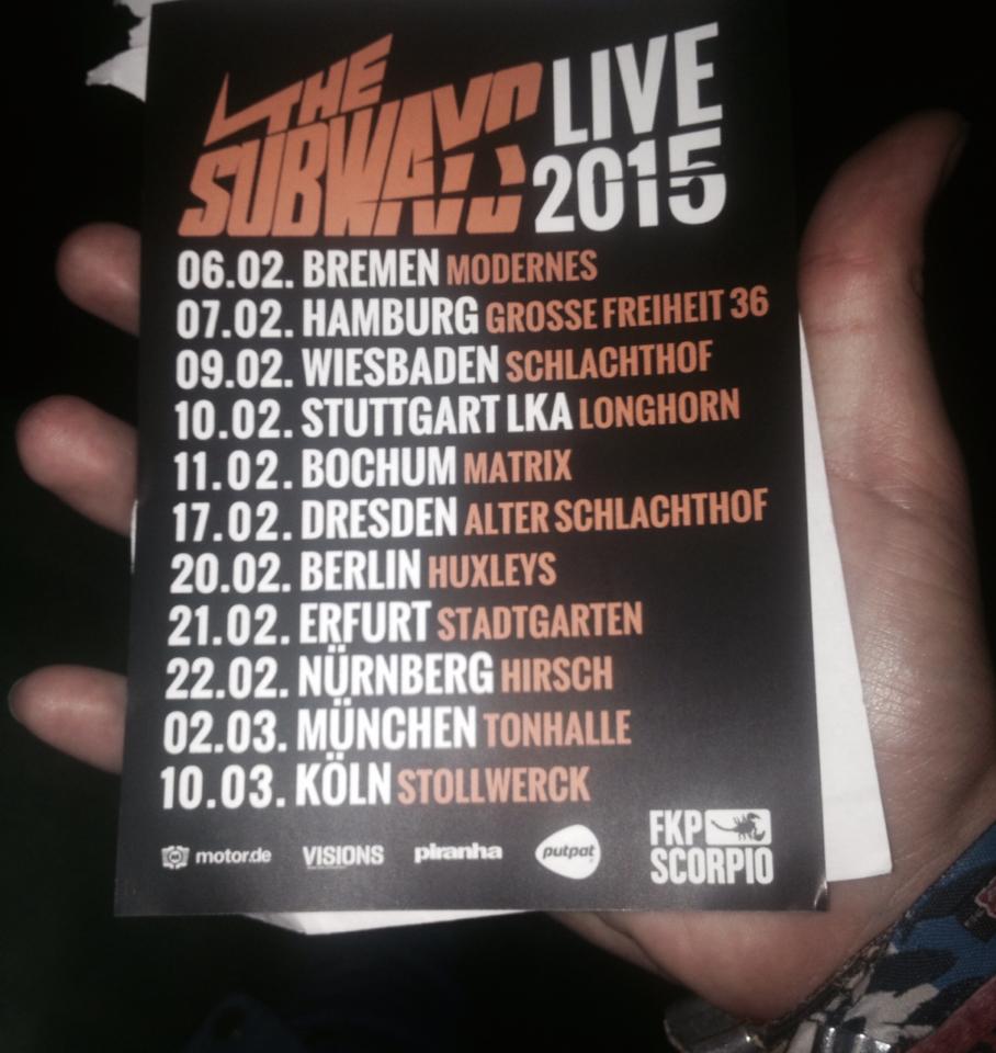 Auch nächstes Jahr bei uns unterwegs - ein Flyer verrät die Daten der The Suways Tour 2015, Quelle: Facebook/Jakob Heimzmann auf unserer Fanpage