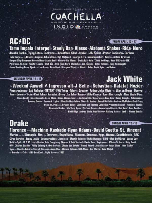 AC/DC, Jack White und Drake führen das Lineup des Coachella 2015 an, Bild: Festival
