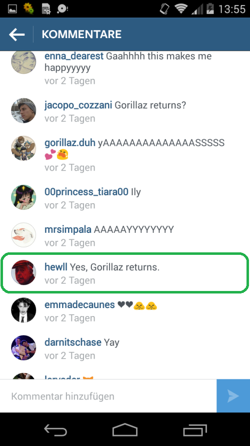 Statement des Gorillaz-Erschaffers auf Instagram. Screenshot: Festivalisten