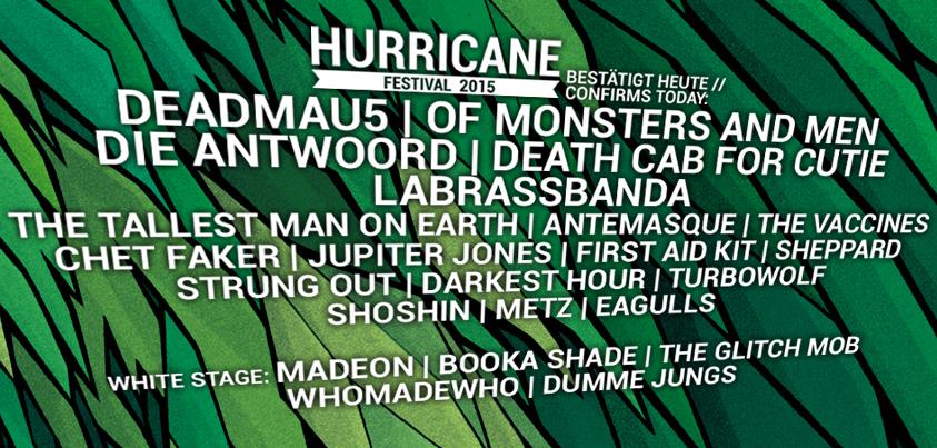 Zweite Bandwelle von Hurricane und Southside 2015, Quelle: facebook.com/hurricanefestival