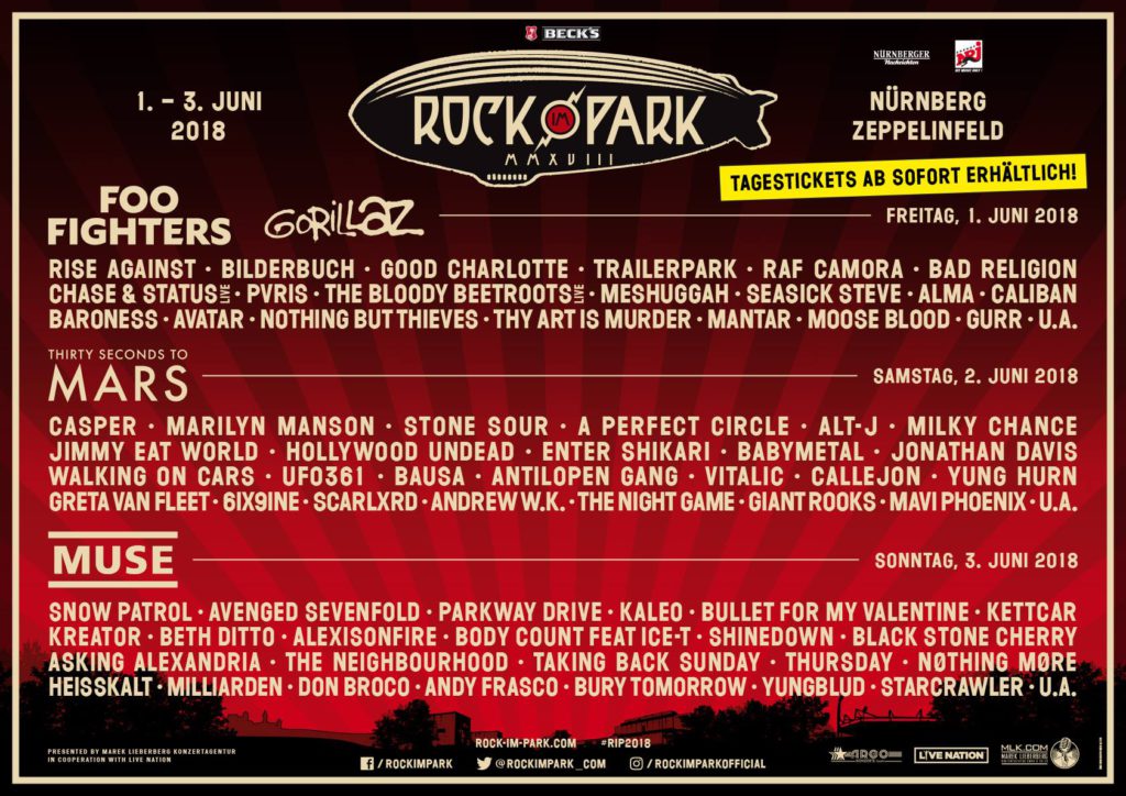 Rock im Park 2018 Tagesverteilung, Quelle: Festival