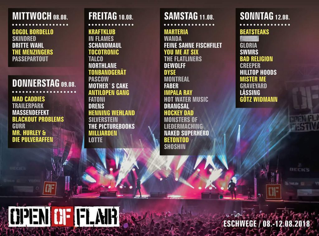 Open Flair 2018 Tagesverteilung, Quelle: Festival