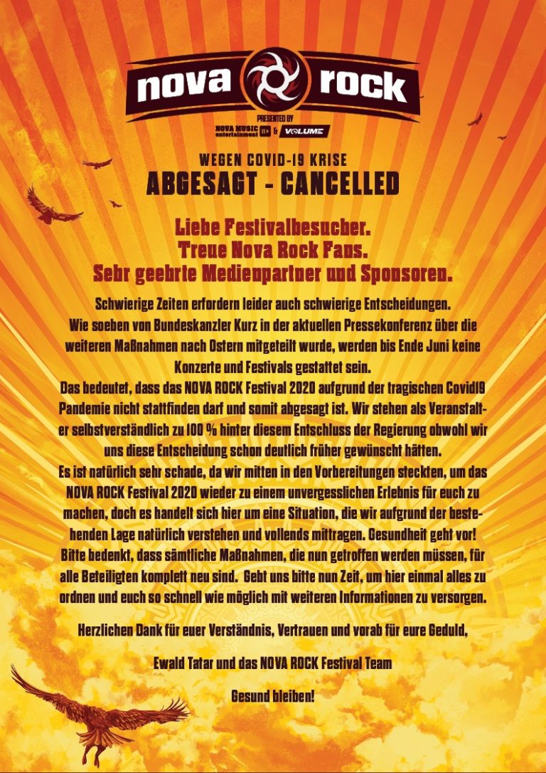 Veranstaltungsverbot besiegelt Aus für Nova Rock 2020