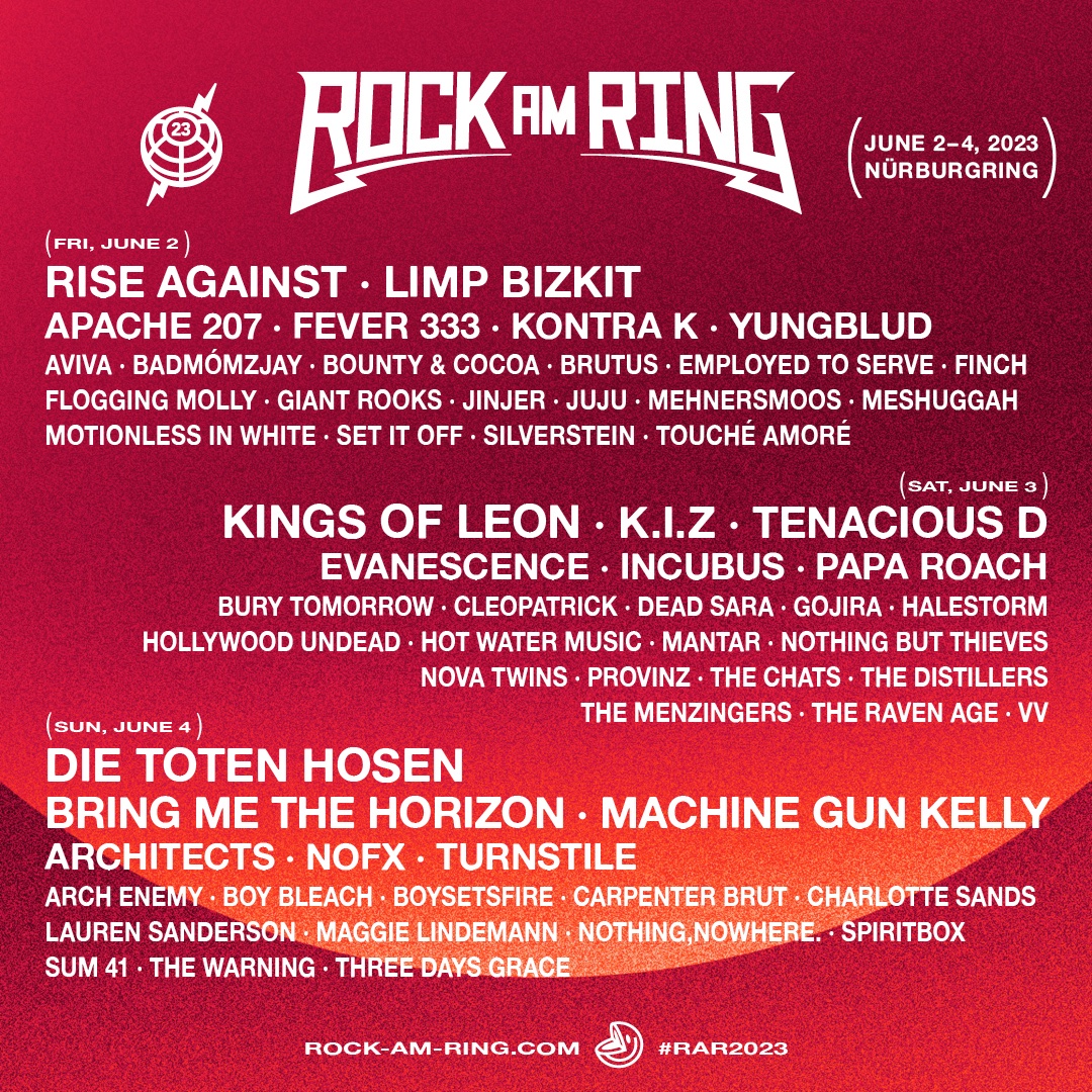 Das aktuelle Lineup von Rock im Park und Rock am Ring für den Sommer 2023, Bildquelle: Festival