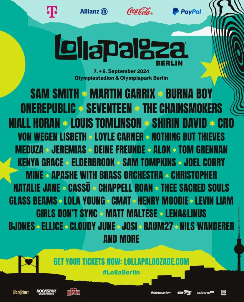 Lineup Poster vom finalen Lollapalooza Berlin 2024 Lineup