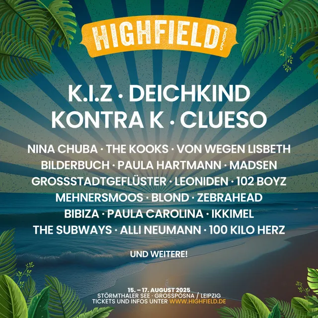 21 neue Bands sind fürs Highfield 2025 bestätigt worden. Auf diesem Flyer findet sich das nun aktuelle Lineup 2025