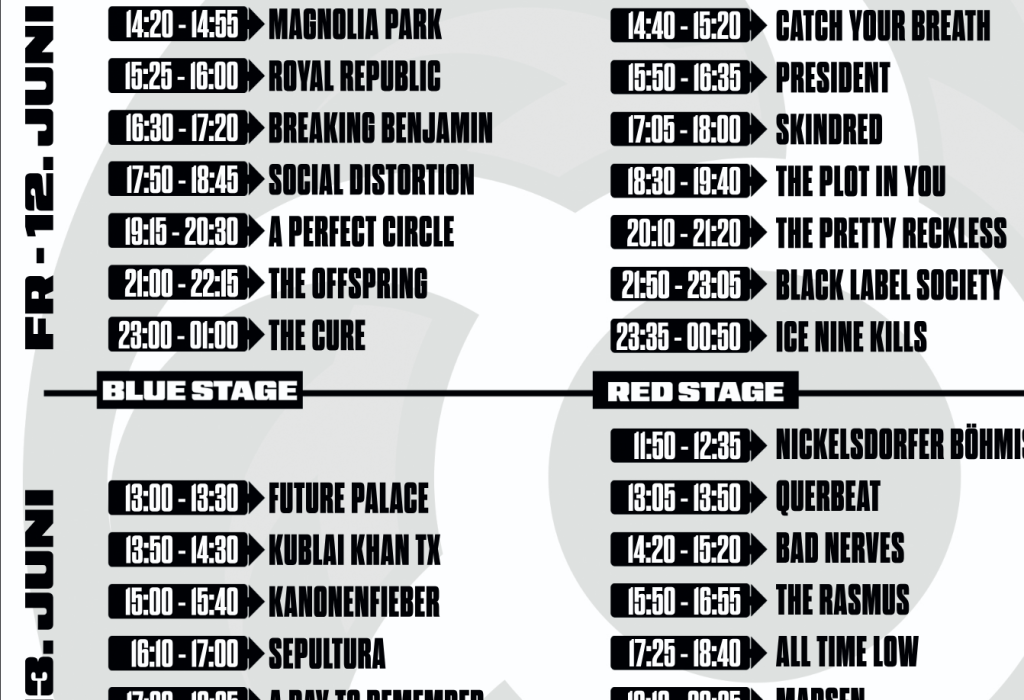 Ausscnitt aus dem Nova Rock 2026 Timetable PDF, Quelle: Festival