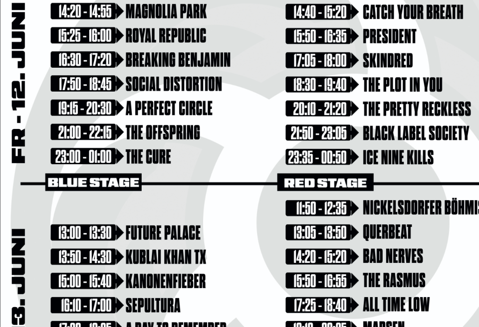 Ausscnitt aus dem Nova Rock 2026 Timetable PDF, Quelle: Festival